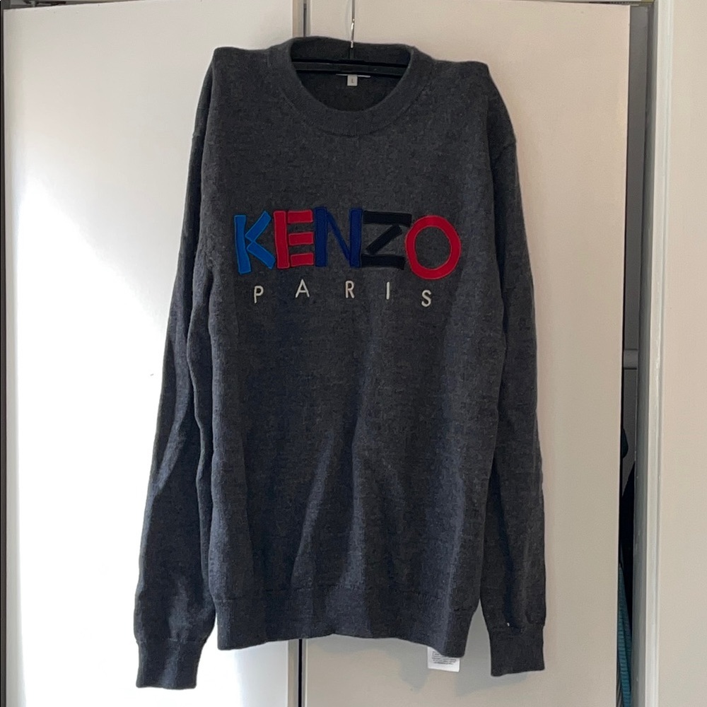 Kenzo Gray and Red Crewneck Sweater